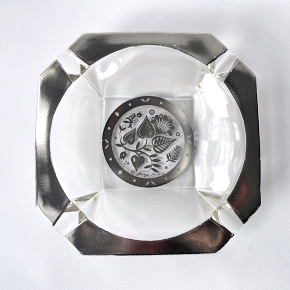 Vintage Sterling Silver 8" Cigar Georges Briard Square Glass Mid Century Ashtray - Picture 1 of 15